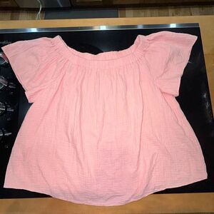 Rebecca Taylor babydoll cropped shirt flutter sleeves gauze like material pink s